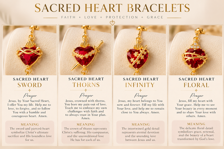 Sacred Heart Red Crystal Bracelet – 18K Gold Plated