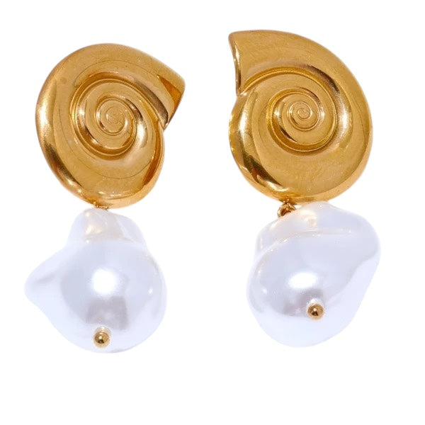  Default Title Earrings Mannaz Designs Selene Gold Spiral Drop Earrings with Freshwater Pearls 