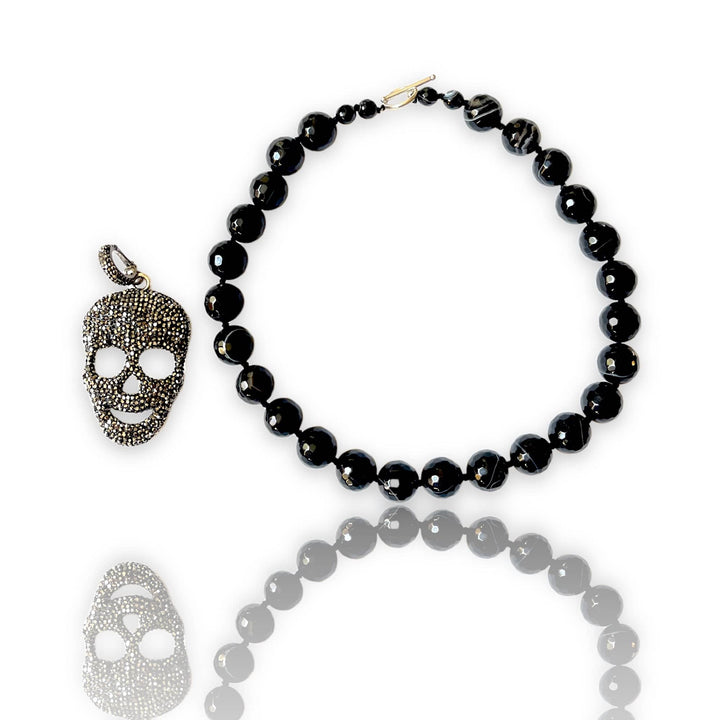 Gasparilla, onyx, skull Default Title Necklaces Mannaz Designs Skull Necklace in Onyx Beads 