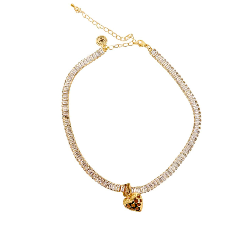 Spring 2024 Default Title  Mannaz Designs Tennis Gold Zirconia Necklace with Heart 