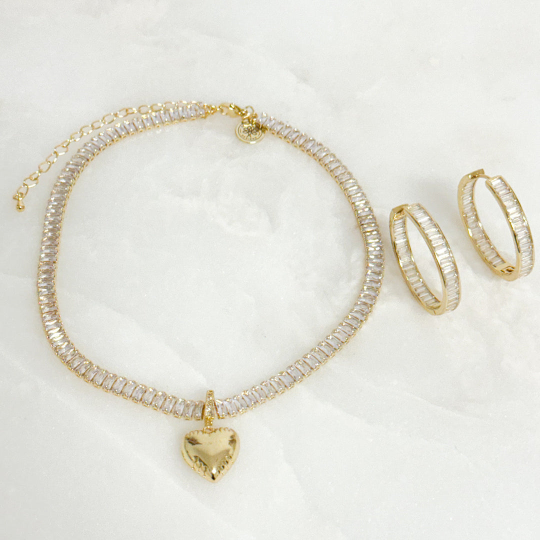 Spring 2024 Default Title  Mannaz Designs Tennis Gold Zirconia Necklace with Heart 
