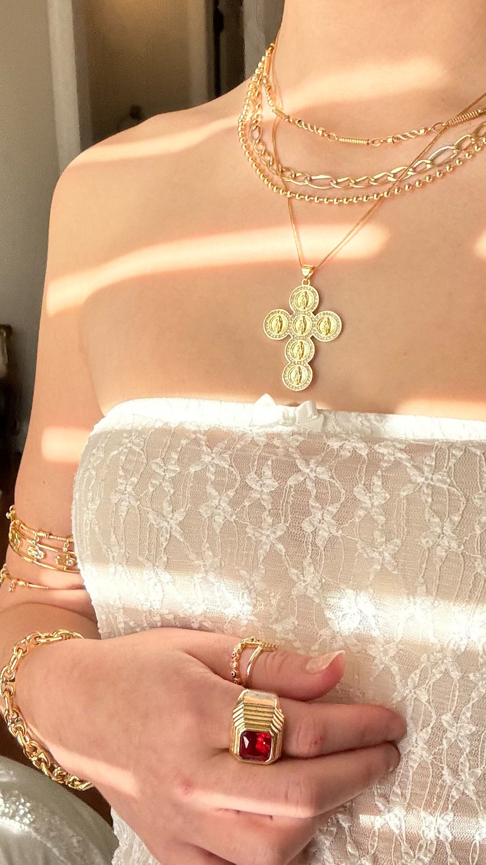Spring 2024 Default Title Necklaces Mannaz Designs Virgen de Guadalupe  Gold Cross 