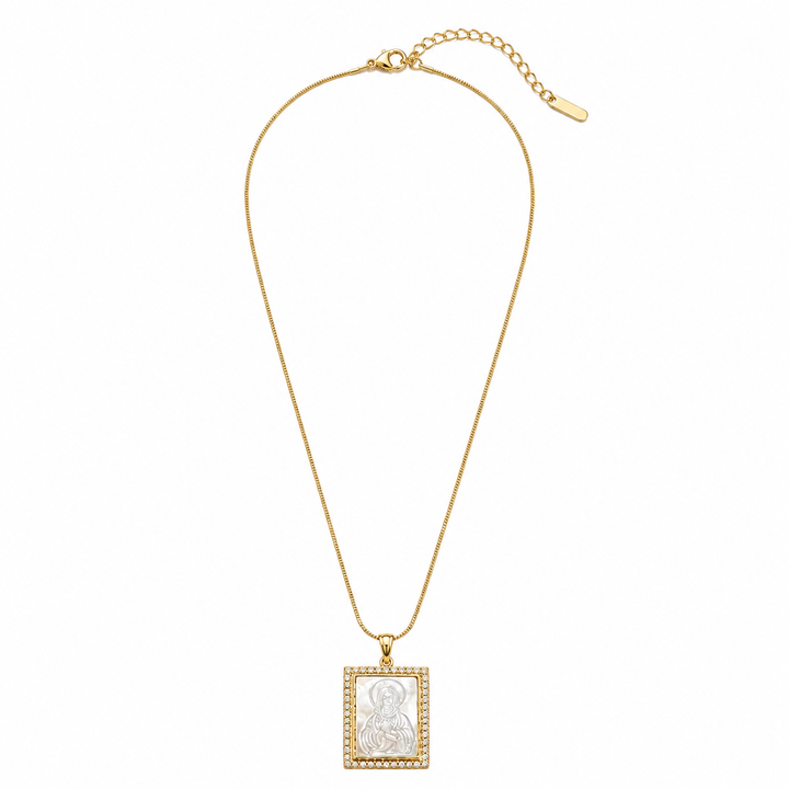 Sacred Heart Mother of Pearl Gold Necklace