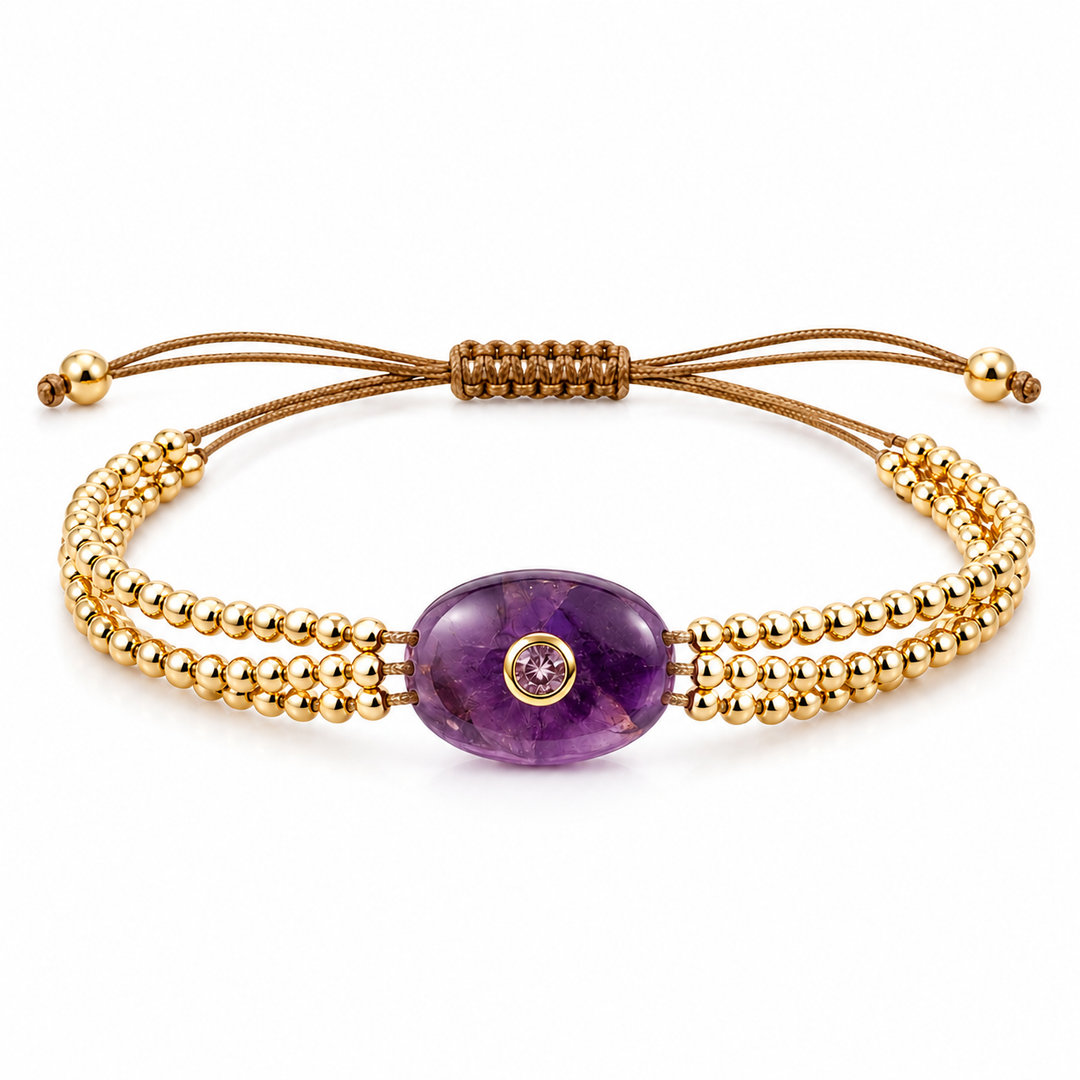 The Intention Bracelet — Gemstone Macramé Gold Beaded Bracelet