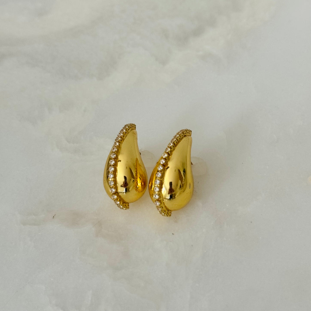 Sparkling Gold Drop Earrings with Zirconia