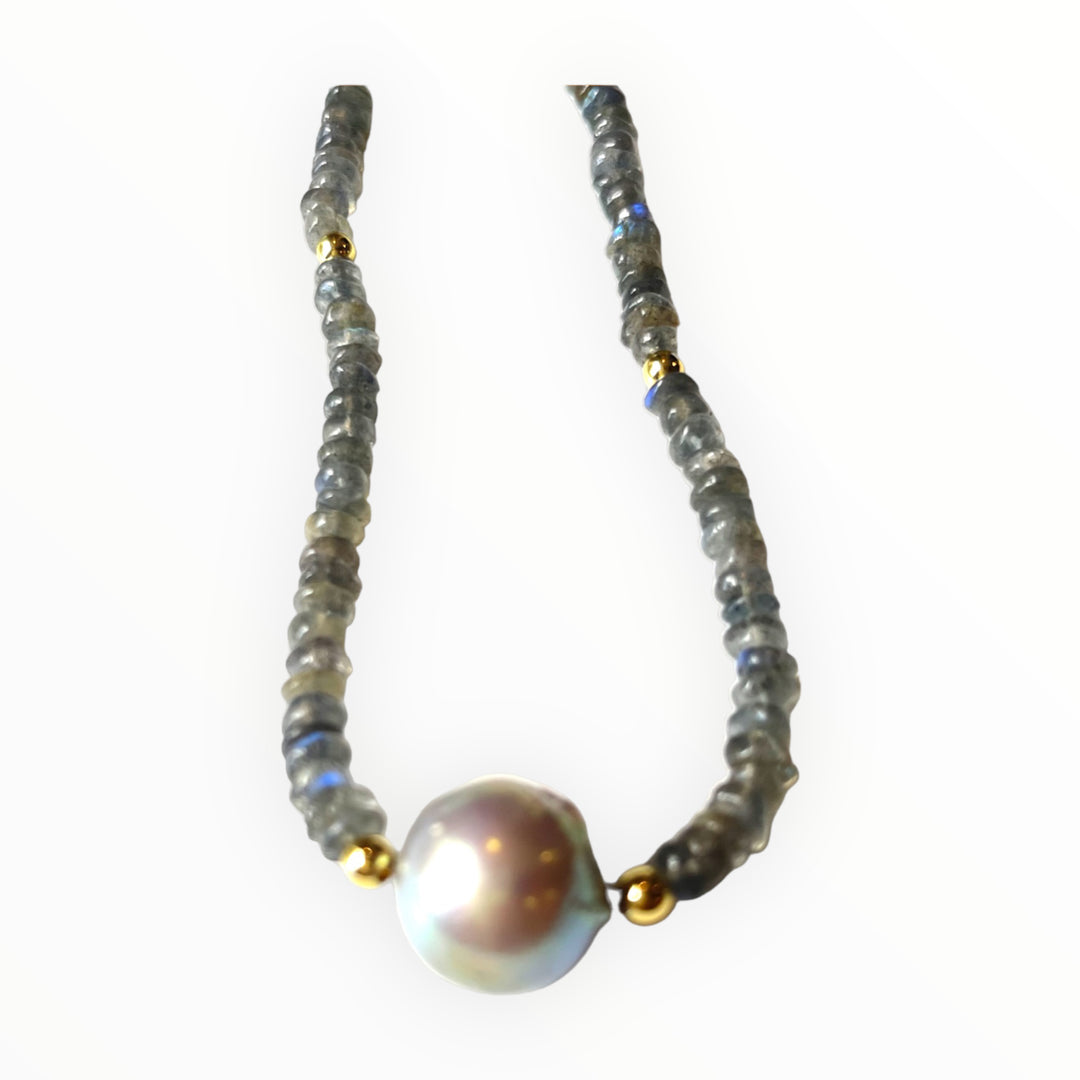 Aurora's Radiance Labradorite Necklace with Baroque Grey Pearl