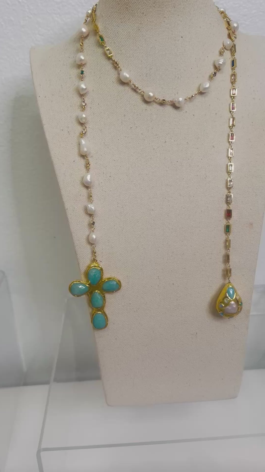 Grace Pearl Lariat Cross Necklace