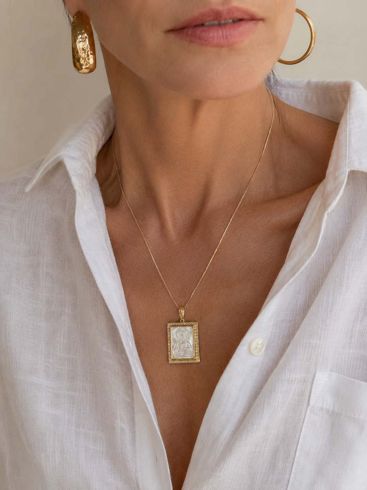 Sacred Heart Mother of Pearl Gold Necklace