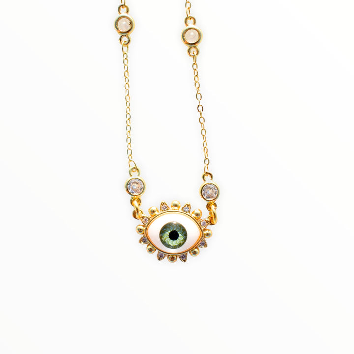 fall 21 Default Title Chain Necklace Mannaz Designs Green Glass Evil Eye Necklace 