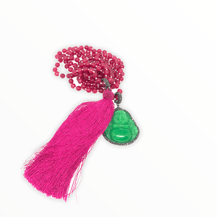 Agate, Buddha, Necklace, Spring 20 Default Title Necklace Mannaz Designs Green Jade and Fuchsia Happy Buddha necklace 