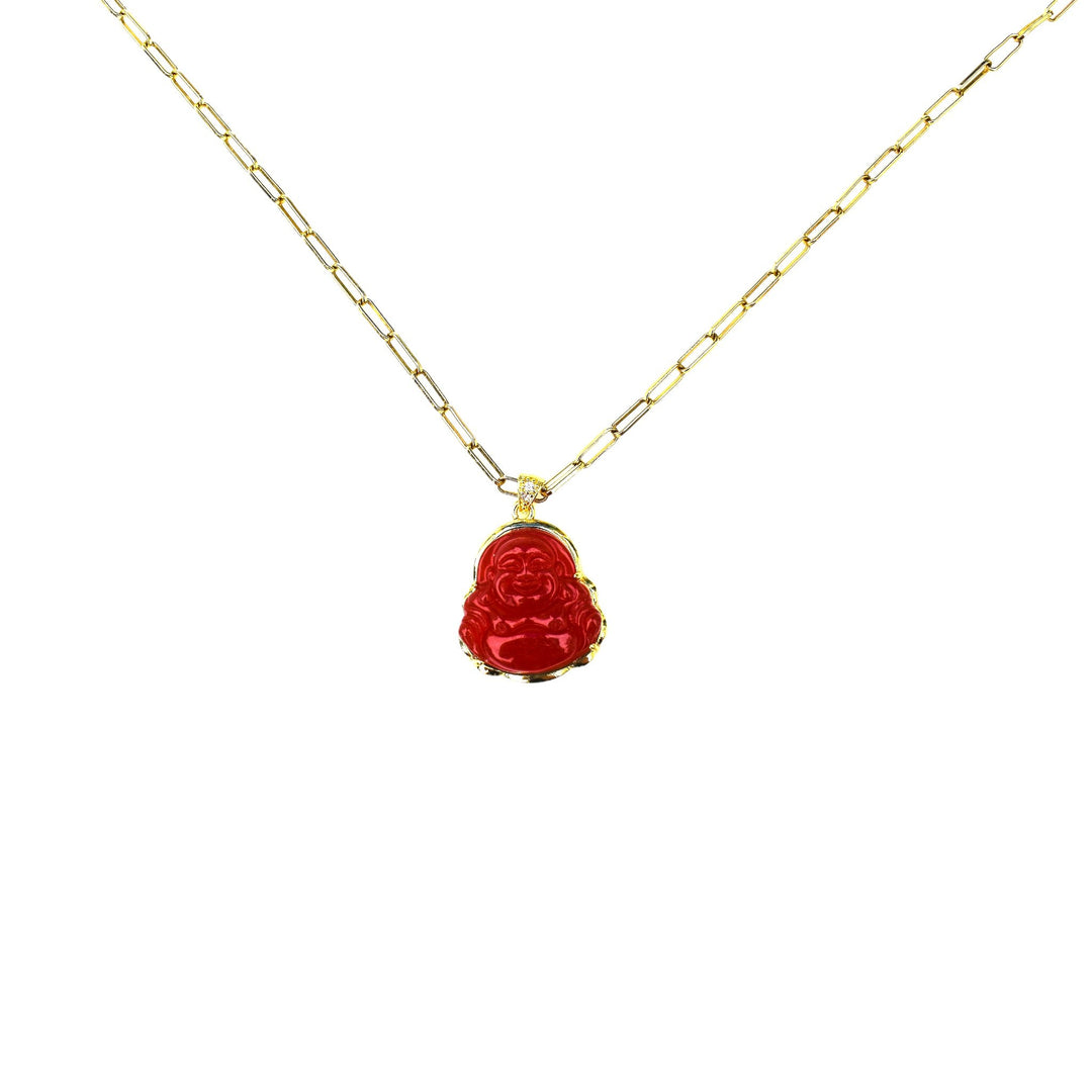 Summer 2021 Red Necklace Mannaz Designs Happy Buddha in Aghata 
