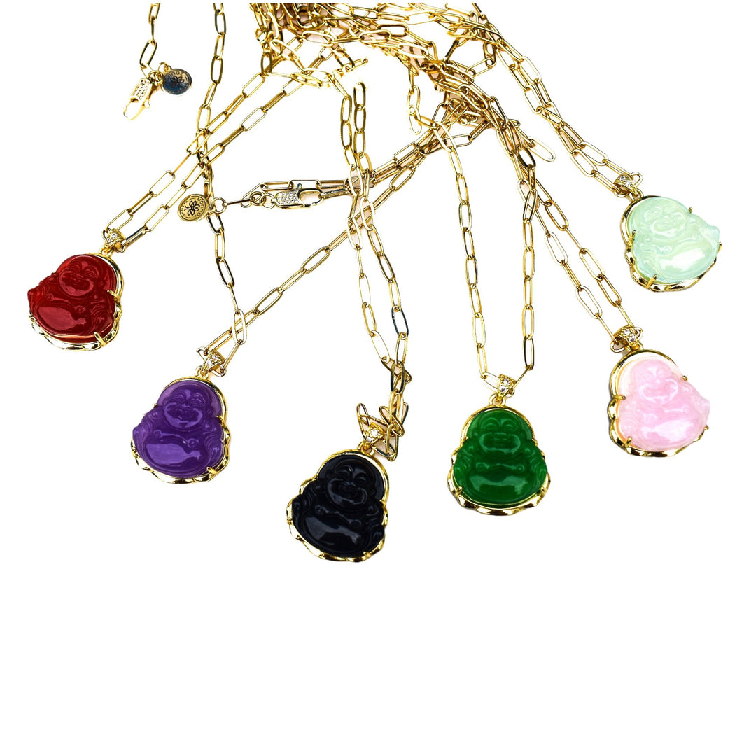 Summer 2021 Red Necklace Mannaz Designs Happy Buddha in Aghata 