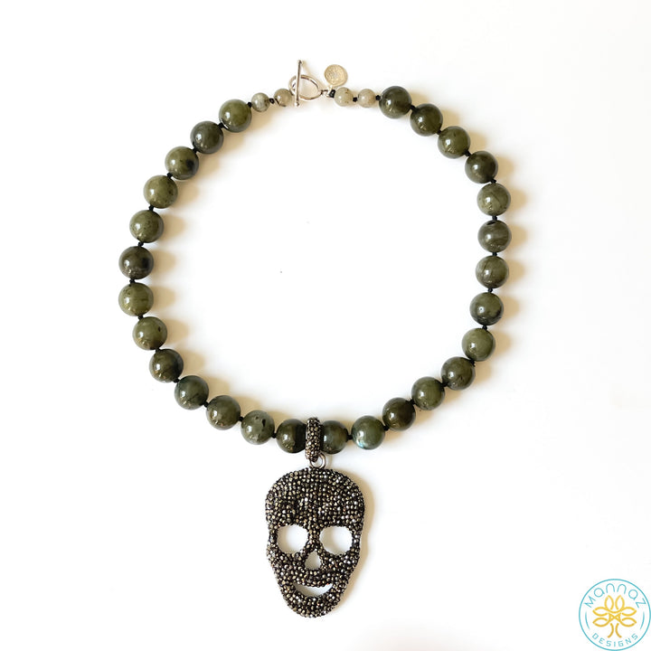 Fall, Necklace, Star Default Title Necklaces Mannaz Designs Skull Necklace in Labradorite Beads 