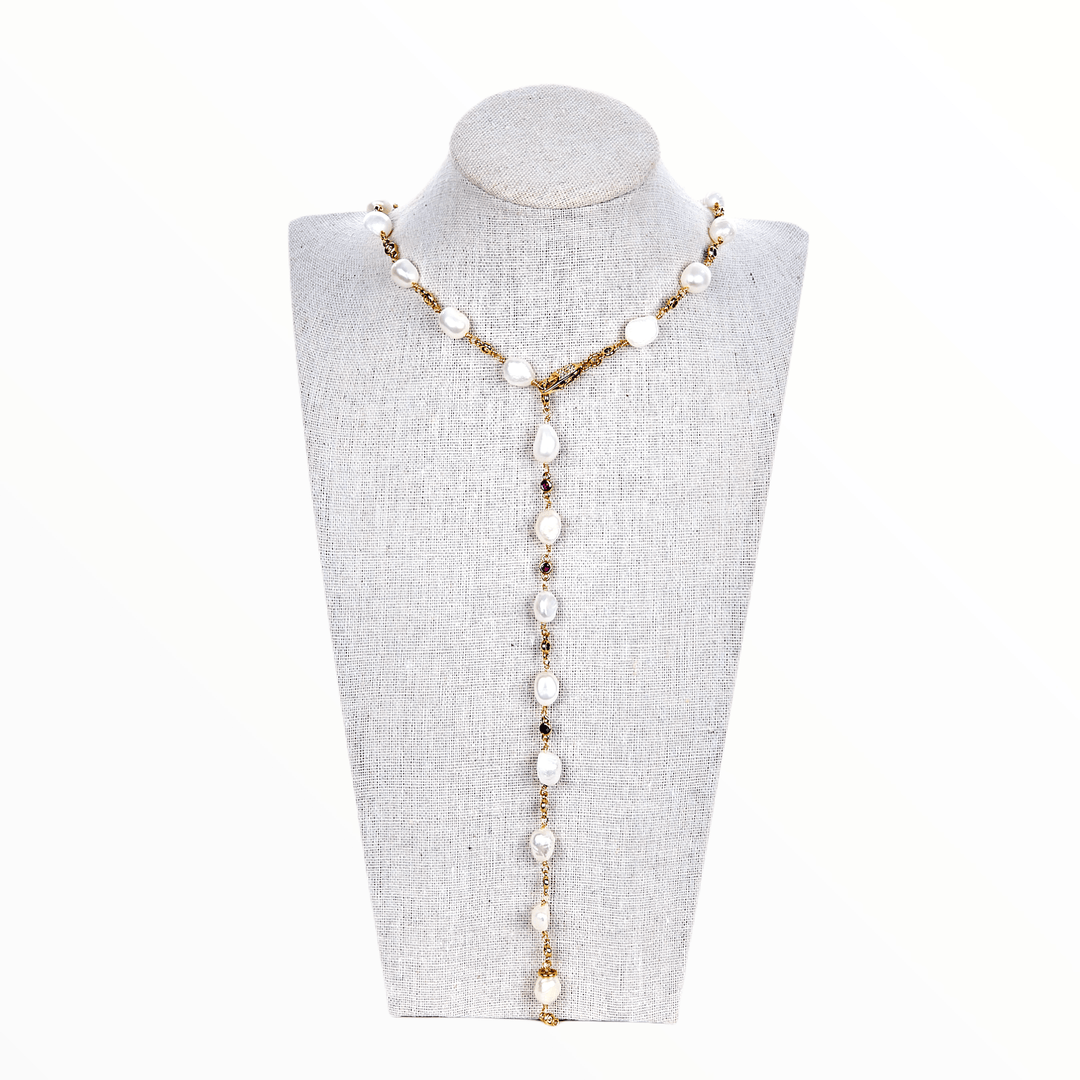 Spring 2021 Default Title Necklace Mannaz Designs Tanya Pearl Necklace with Color Zirconia 