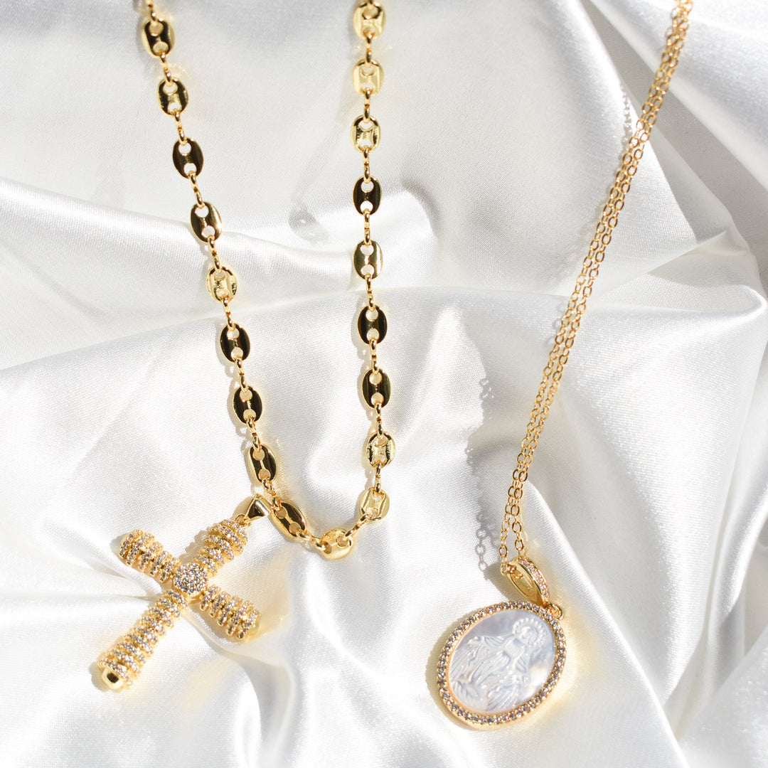 Cross, Religious, Spring 2021, Virgin Mary Virgin Mary Chain Necklace Mannaz Designs Virgin Mary & Cross Necklace 