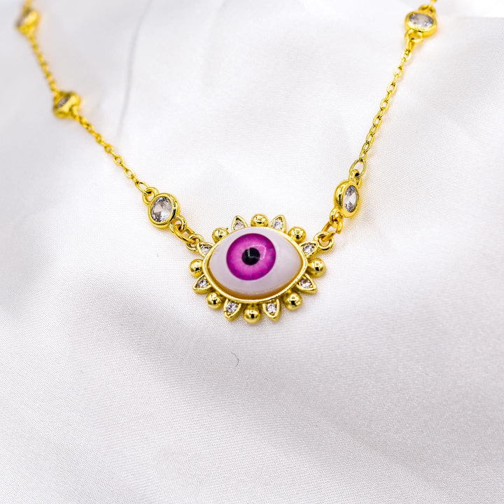 Evil Eye Pink Blue & Green Gold Necklace