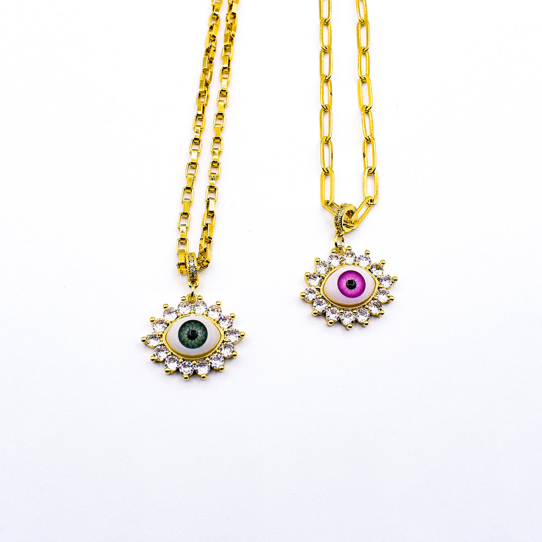 Pink Evil Eye Gold  Magic Necklace