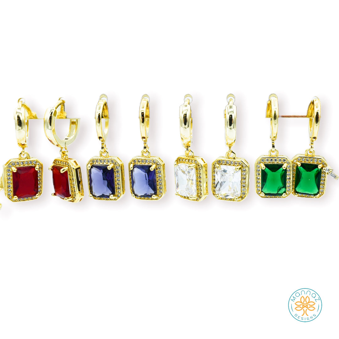 Princess Color Zirconia Gold Earrings