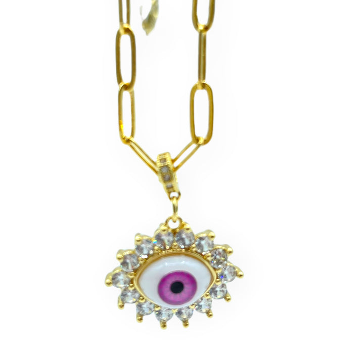 Pink Evil Eye Gold  Magic Necklace