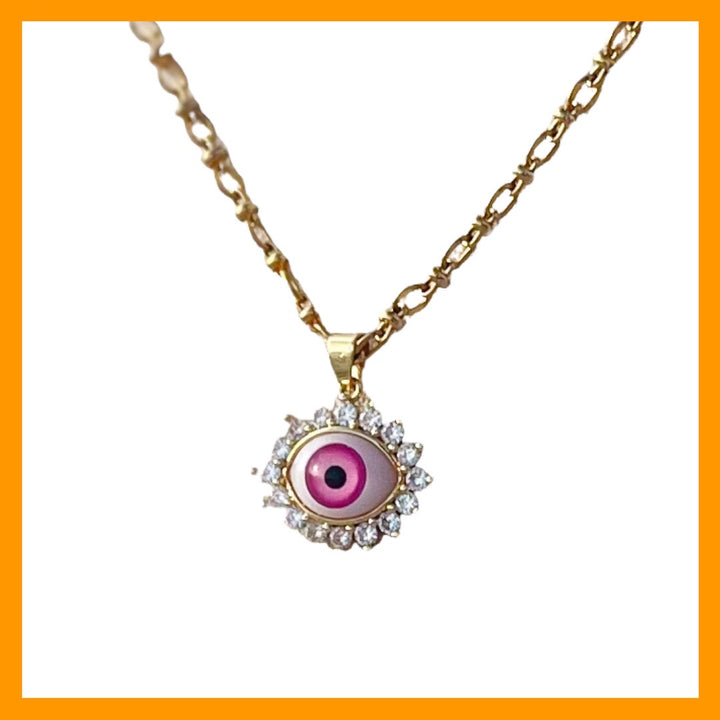 Pink Evil Eye Gold  Magic Necklace