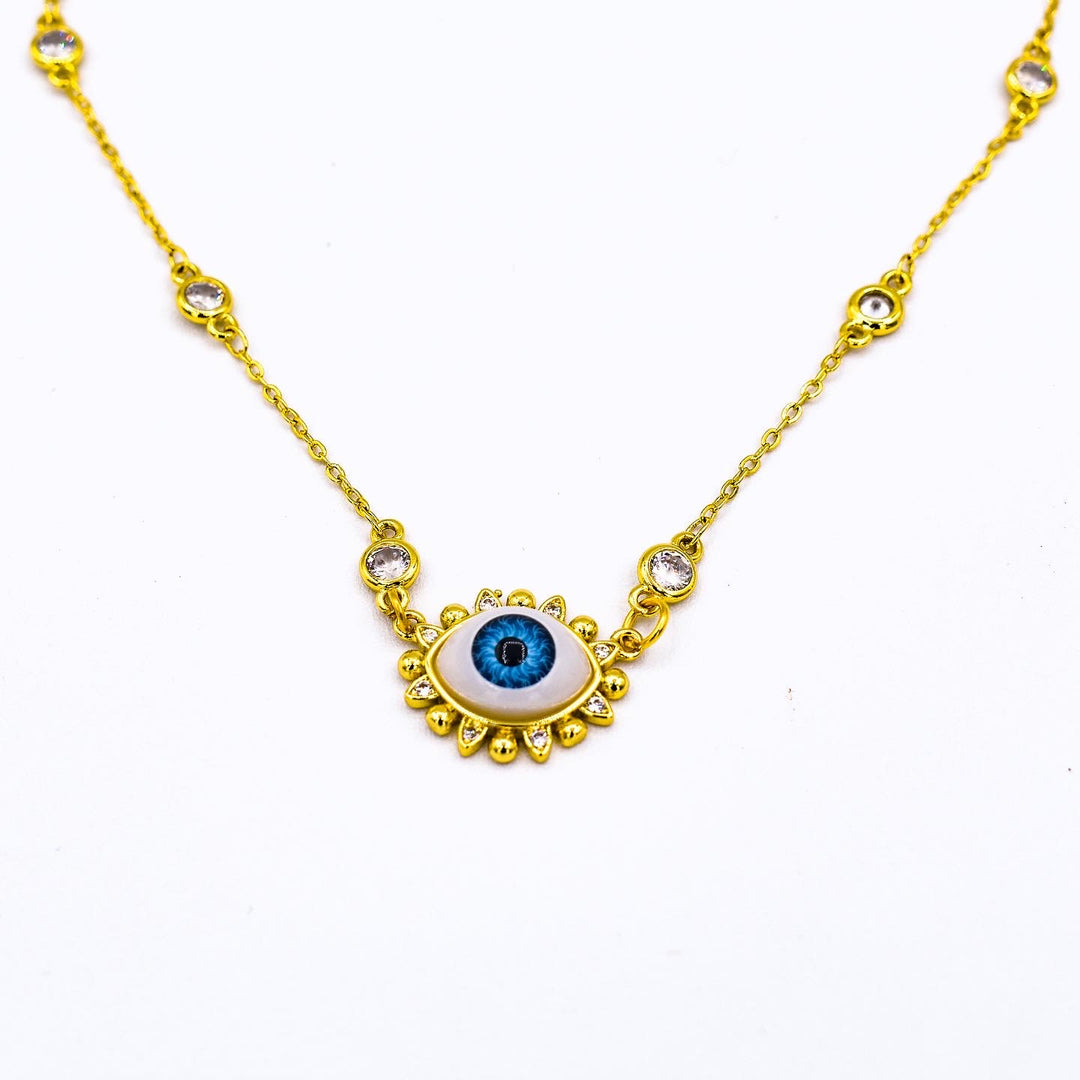 Evil Eye Pink Blue & Green Gold Necklace